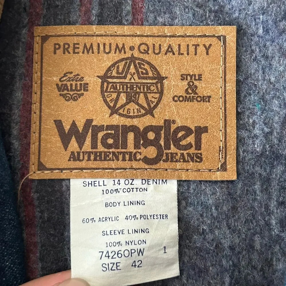 VTG Wrangler Blanket Lined Denim Western Jacket USA Size 42 Classic Style
